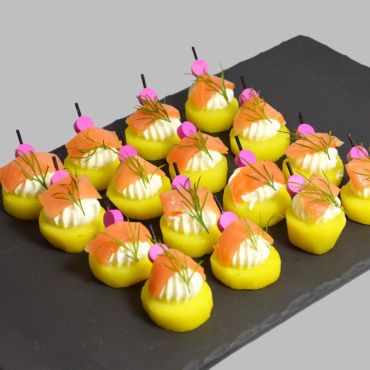 Rondo de pomme de terre truite fumée et crème citronnée